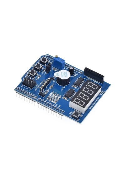 Multi Çok Fonksiyonlu Arduino Shield 7 Segment Buzer Button Pot Servo Analog Ds18b20 Lm35 Servo Led