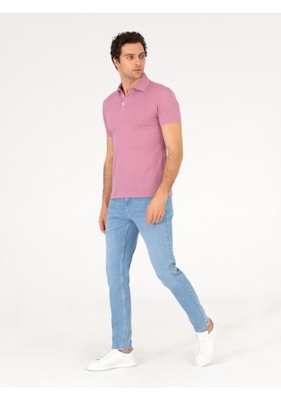 Gül Kurusu Polo Yaka Slim Fit Basic Merserize T-shirt Pembe
