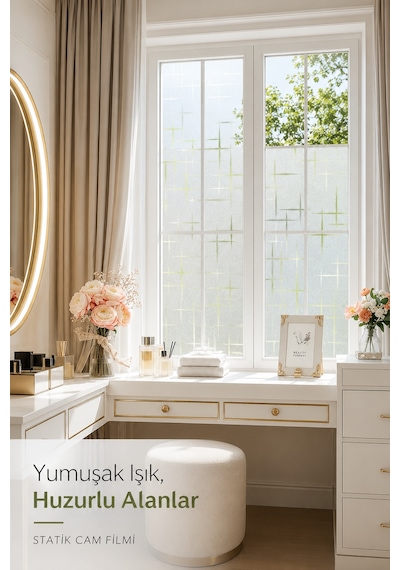 Deconitte Desenli Statik Buzlu Cam Filmi Mahremiyet Sağlayan Cam Pencere Duşakabin Kaplama 60x100 Cm