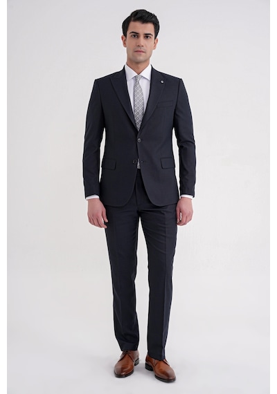 Efor Slim Fit Çift Yırtmaç Sivri Yaka Esnek Lacivert Klasik Takım Elbise Tk 939 Lacivert