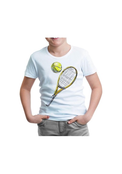 Lord Tshirt Tenis - Raket Ve Top Beyaz Çocuk Tshirt