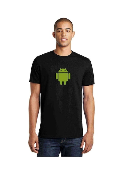 Android Logo Baskılı Siyah Erkek Tshirt