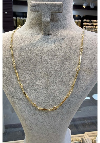 Taşlı Gold Vip Çelik Kolye 45 Cm Altın