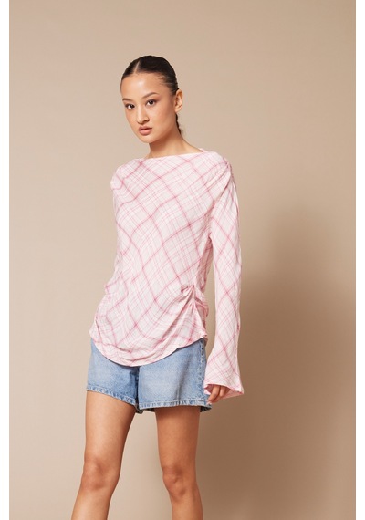 Pilili Kareli Bluz Pembe
