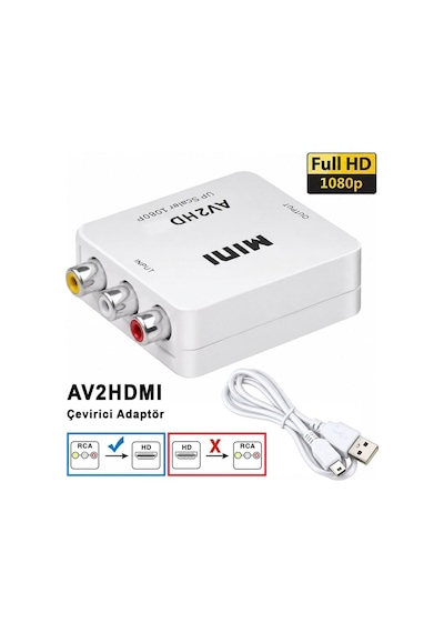 Av To Hdmı Dönuştürücü Rca Av/cvbs Adaptör 1080p 720p Çevirici Av2hdmi