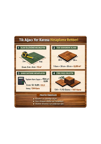 1 Adet 30x30 Cm Tik Karo Deck Teak Yer Karosu Masif Ahşap Sudan Etkilenmez Bahçe Banyo Parkesi