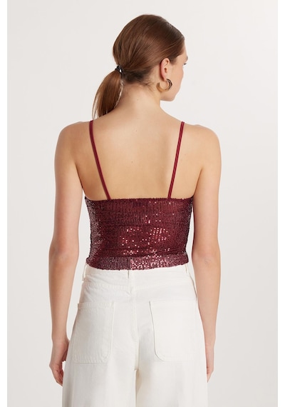 Tudors Kadın Slim Fit Dar Kesim Bordo Sıfır Kol U Yaka Bluz-33336