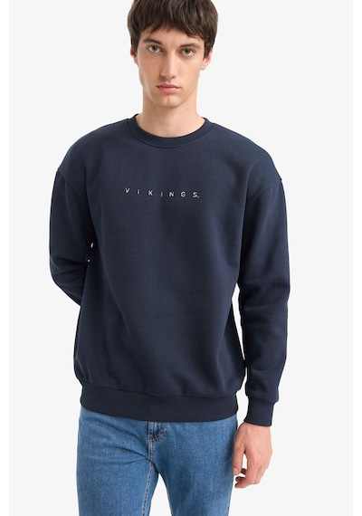 Defacto Vikings Boxy Fit Bisiklet Yaka Sırt Baskılı Sweatshirt E9323ax25aunv64 Lacivert-nv64