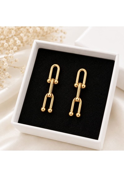 Cm Jewelry Gold Zincirli Sallantılı Çelik Küpe Altın