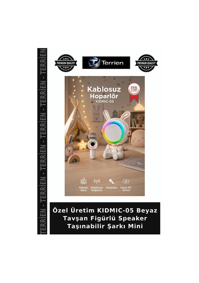 Özel Üretim Kıdmıc-05 Beyaz Tavşan Figürlü Speaker Taşınabilir Şarkı Mini