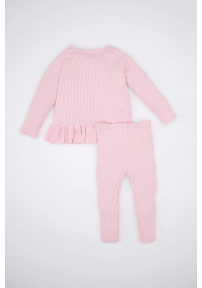 DeFacto Kız Bebek 2'li Takım Uzun Kollu Düğmeli Kazak Beli Lastikli Triko Alt C9762A524WNPN105 Pembe DeFacto Kız Bebek 2'li Takım Uzun Kollu Düğmeli Kazak Beli Lastikli Triko Alt C9762A524WNPN105 Pembe