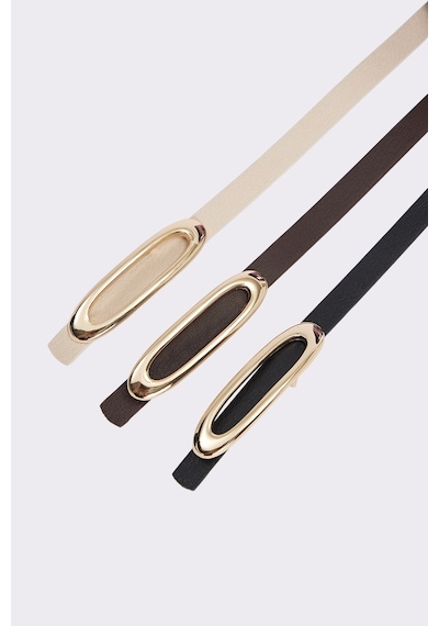 Tudors Kadın Gold Tokalı 110 Cm 3'lü Set Siyah-bej-kahverengi Kemer-51489 Çok Renkli