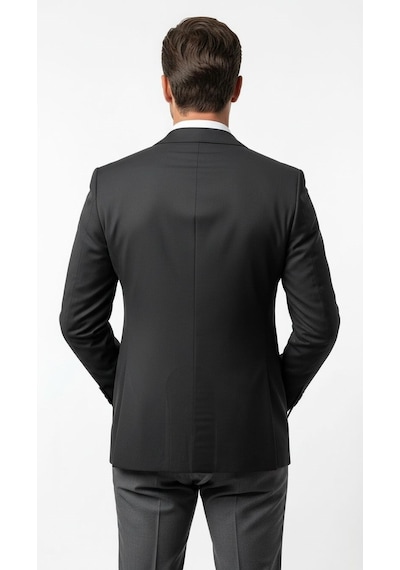 Plus Scorpion Erkek Blazer Ceket Twill Puntolu Kırlangıç Yaka 2 Düğmeli Çift Yırtmaçlı Slim Fit Siyah
