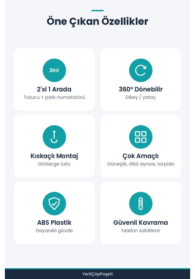 2'si 1 Arada Araç Telefon Tutucu - Numaratörlü - Gösterge Üzerine Takılabilir Siyah