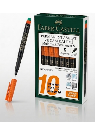 Faber-castell Permanent Asetat Ve Cam Kalemi S Uç 0.4 Mm Turuncu - 10 Adet Toptan Paket