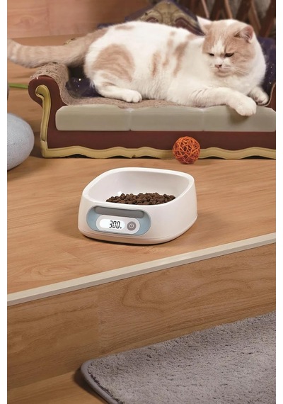 Tr Dijital Kedi Köpek Mama Ve Su Kabı, Elektronik Beslenme Kabı, 2kg Kapasiteli, 1g Hassasiyetli, Beyaz