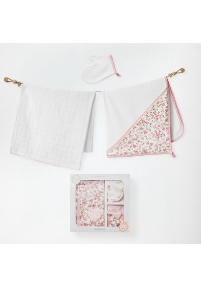 Andywawa Kız Bebek Towel Floral Dreams Müslin 3'lü Havlu Takım Ek Ekru