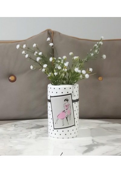 Tr Vazo Dahil,vazo Dahil,vazoda Çiçek,beyaz Yapay Çiçek,vazo Dekoratif Pembe Elbiseli Kadın 7x7x16cm Diğer