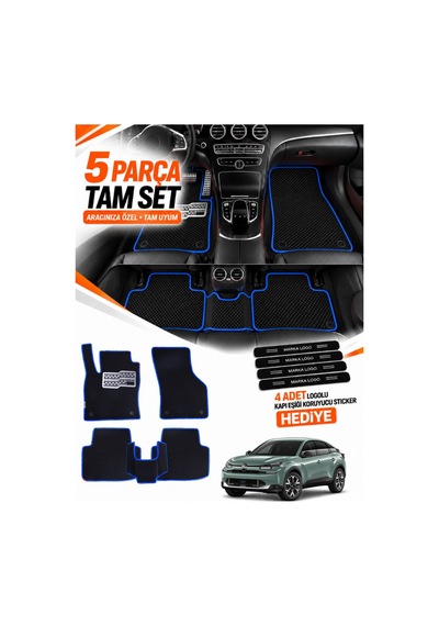 Citroen E-c4 2024-2026 Uyumlu Eva Oto Paspas Metal Topukluklu Havuzlu 5 Parça Siyah-mavi