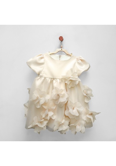 Andywawa Kız Bebek Baby Chic Fırfırlı Çiçekli Elbise Ac26777 Ekru