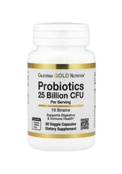 California Gold Nutrition, Probiotics With Lactobacillus Acidophilus, Bifidobacterium Lactis, Lactobacillus Plantarum, And Lactobacillus Casei, 10 Strain Blend, 25 Billion Cfu, 60 Veggie Capsules
