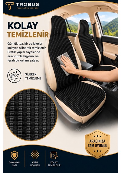 Ford Ranger 2012-2018 Üniversal Örme Ön 2 Parça Minder Terletmez Kaymaz Taban Siyah