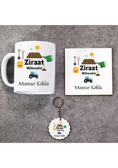 Ziraat Mühendisi Hediye Seti Kupa Bardak+Altlık+Anahtarlık