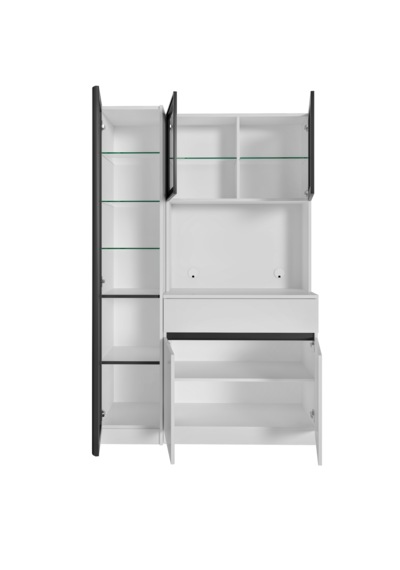 Moon Midi Sol Vitrinli Kahve Köşesi Komple Mdf Led Mutfak Dolabı Beyaz