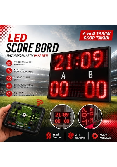 Led Skorbord Kumandalı Futbol Ve Halı Saha Skor Tabelası 50x70cm