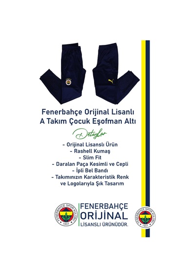 Fenerbahçe Rashel Kumaş A Takım Çocuk Eşofman Altı Lacivert Tek Alt Lacivert