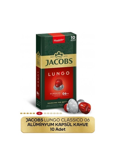 Jacobs Lungo 6 Classic Nespresso Uyumlu Kapsül Kahve 10 Lu JACOBS.013 Kapsül Kahve