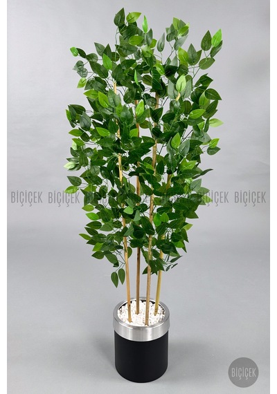 Yapay Benjamin Ağacı 140cm Siyah Gümüş Metal Saksıda Siyah-silver