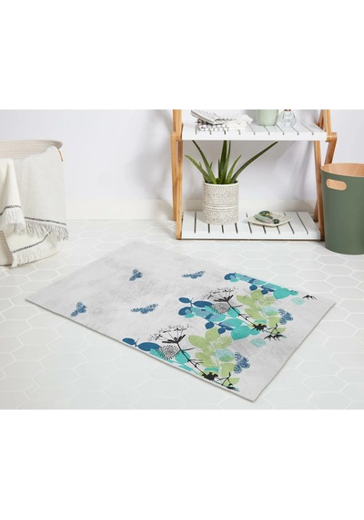 Banyo Halısı Dijital Baskılı Banyo Paspası 50x80 Polyester Kaymaz Tabanlı Duş Paspası Spring Beyaz