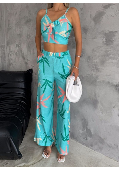 Hgfashion Yaprak Desen İkili Takım Yeşil
