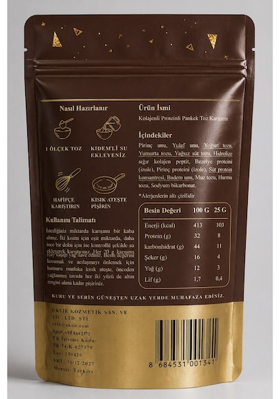 Kolajenli Proteinli Pankek Toz Karışımı Sadece Su Ekle Şeker İlavesiz Beyaz Un İçermez Katkısız Koruyucusuz 100 G