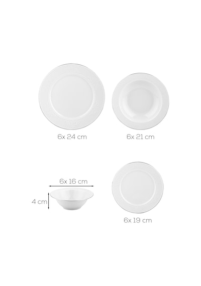 Porsima 4433 Burçak Platin Yaldızlı Yemek Takımı 24 Parça 6 Kişilik Yemek Seti Beyaz