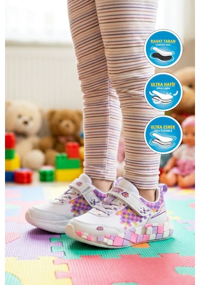 Ruffon 1030 P Beyaz-mor-lila Kız Çocuk Spor Ayakkabı