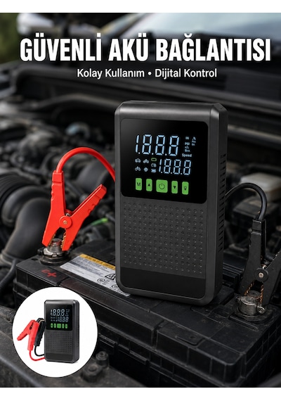 12.000 Mah Şarjlı Araç Akü Takviye Ve Işıklı Hava Kompresörü Yeni Nesil Diğer