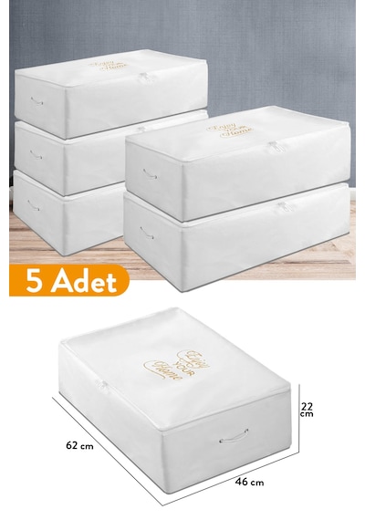 Serstil 5 Adet - Büyük Boy Baza Altı Beyaz Hurç 62 X 46 X 22 Cm
