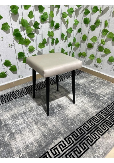 Özcan Metal Metal Ayak Babyface Kumaş Dekoratif Çok Amaçlı Peluş Puf Tabure Bench Koltuk Sandalye Bej