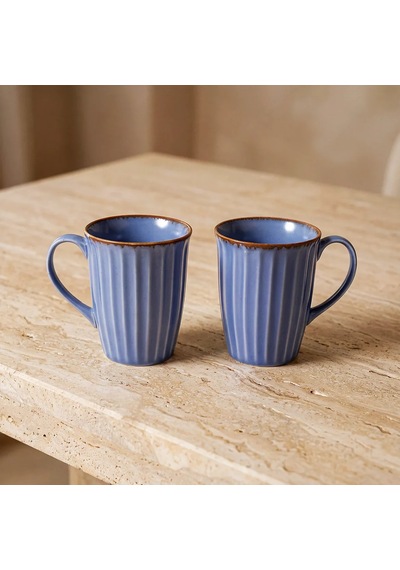 Güral Mavi Rölyef Desenli 2li Porselen Mug Seti Diğer