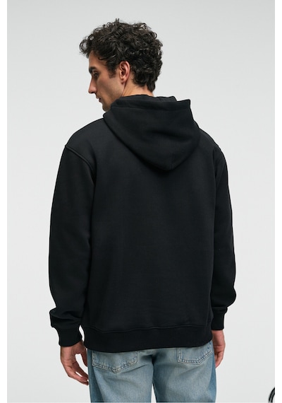 Grimelange JUSTUS Erkek Kapüşonlu Kanguru Cepli Fermuar Yakalı Siyah Sweatshirt