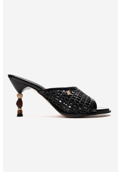 Luvishoes Selvıan Siyah Örgü Kadın Boncuk Topuklu Terlik