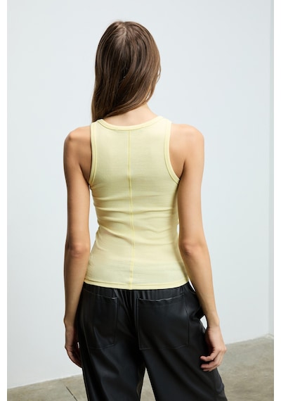 Ethıquet Lıllesol Kadın Fitilli Görünümlü Slim Fit Vücuda Oturan Havuz Yakalı Pamuklu Basic Sarı Atl SARI