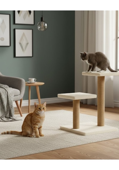 Reyo Pet Çift Stepli Kedi Tırmalama Beyaz