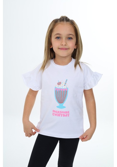 Toontoy Kids Toontoy Kız Çocuk Mılkshaek Everyday Baskılı Tişört Beyaz