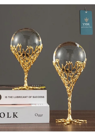 Chacha Home Luxury Odyssey 2'li Pirinç Deve Kuşu Ayağı Gold Dekoratif Kristal Top Küre
