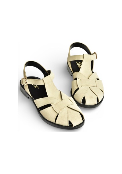 Fox Shoes Y250303002 Bej Süet Kadın Sandalet Bej