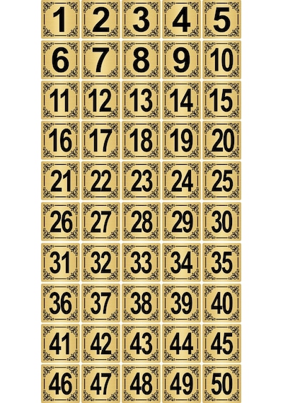Metal Kapı,Masa,Dolap Numarası 4x4cm 50 adet (1..50) Altın Renk Metal