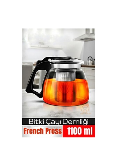 Transformacion Süzgeçli French Press Cam Demlik 1100 Ml Bitki Çayı Demliği 722243 Şeffaf